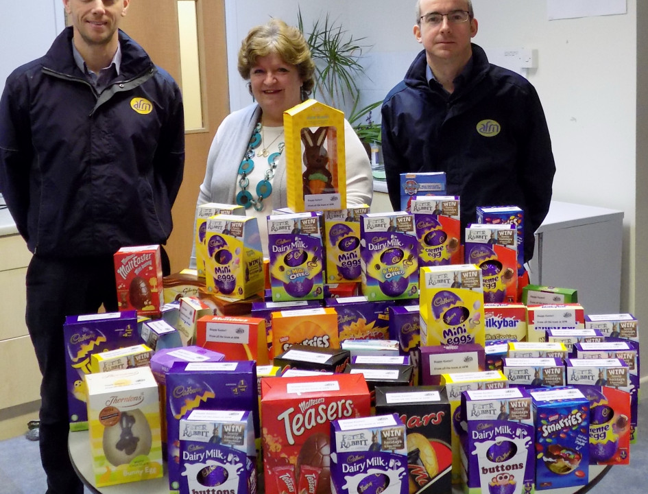 AFM Guernsey donate Easter Eggs to the Gsy Blind Association.